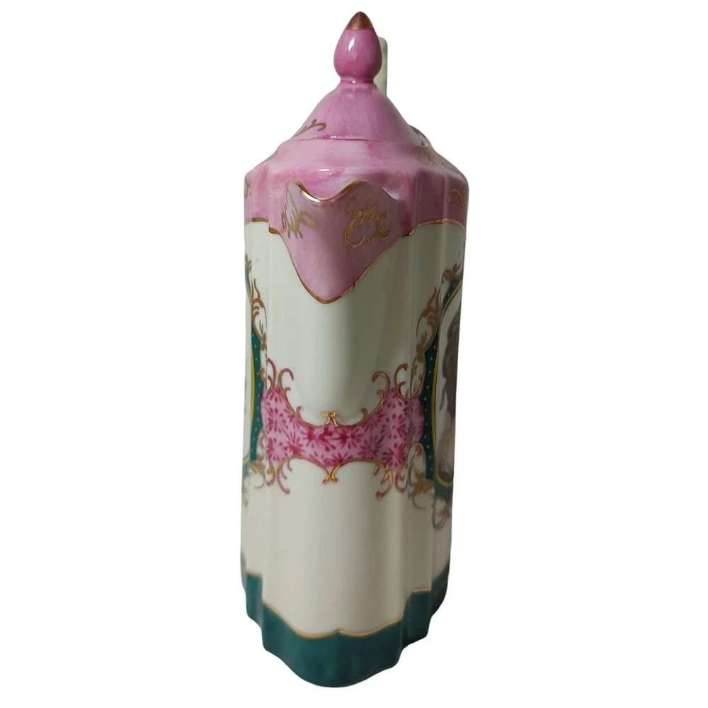 Vintage Royal Vienna Chocolate Pot with Four Cups Set Victorian Woman Pink Tea‎